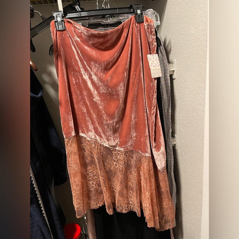 Free people pink velvet lace skirt